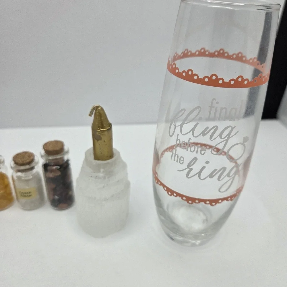 Bridesmaid Bachelorette Gift Set Crystals Jewelry Pouch Wine Glass Candle
